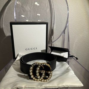 Gucci Double G Wide Belt Pearl Calfskin Leather - 75/30